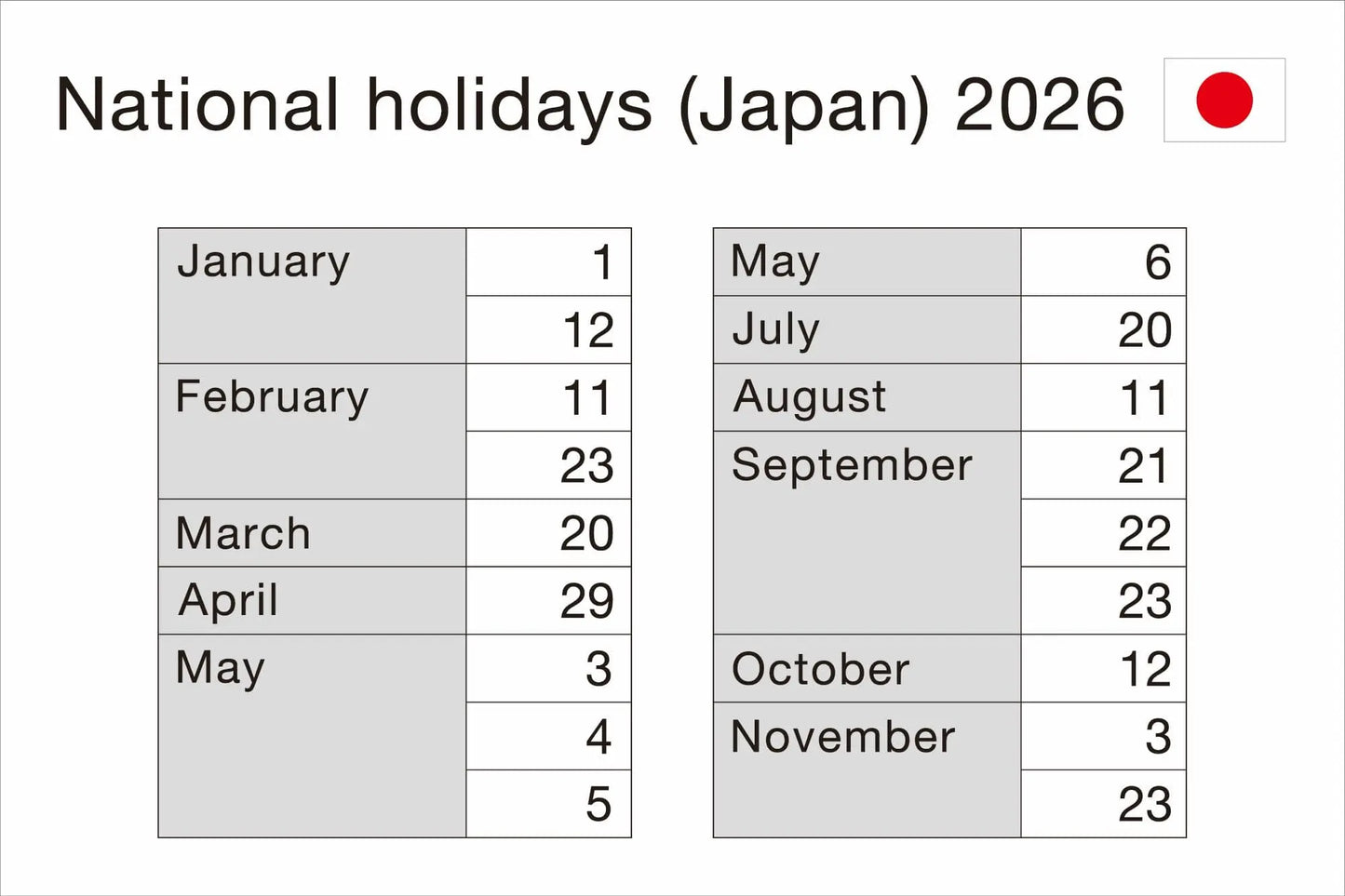 National Holidays Japan