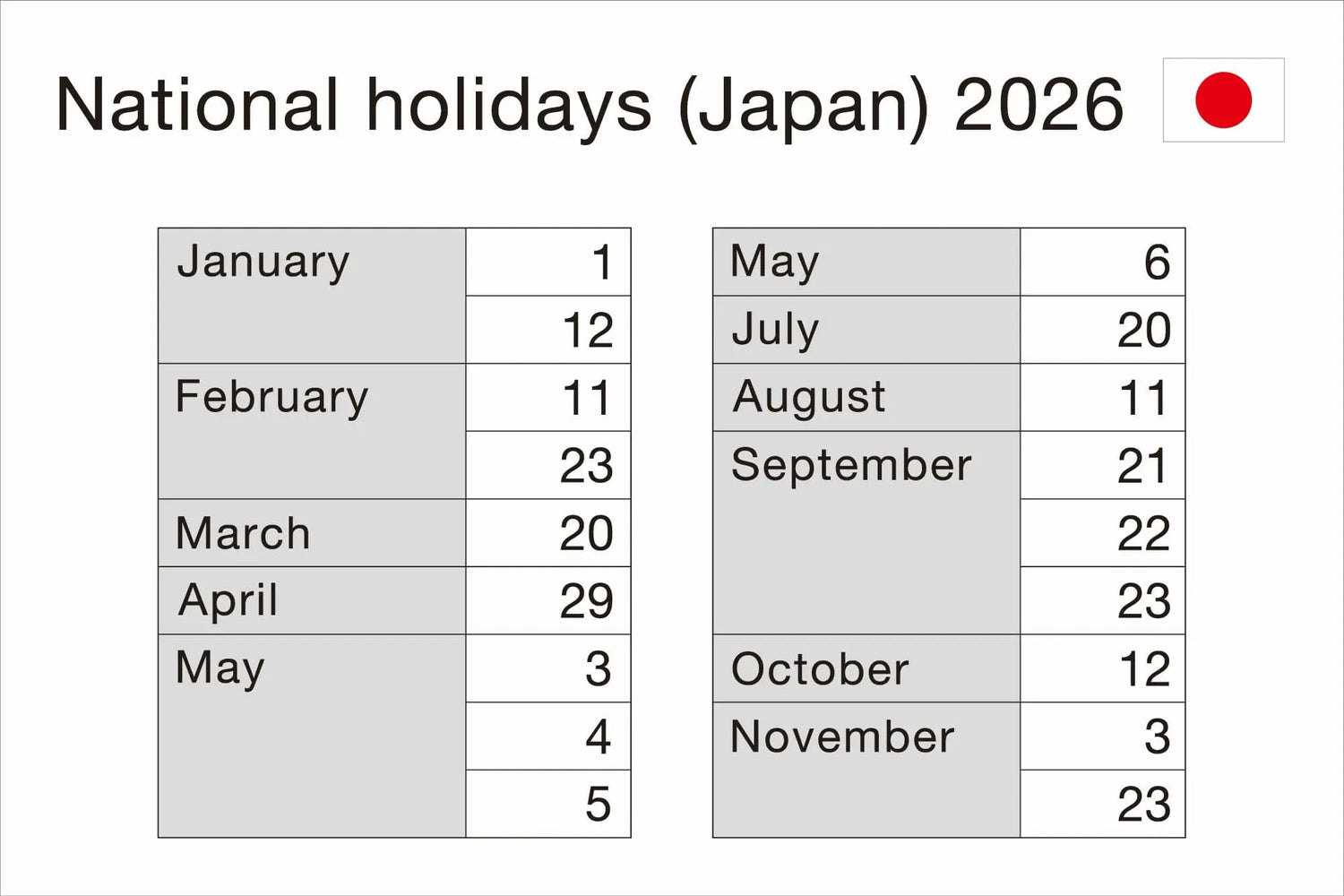 National Holidays Japan