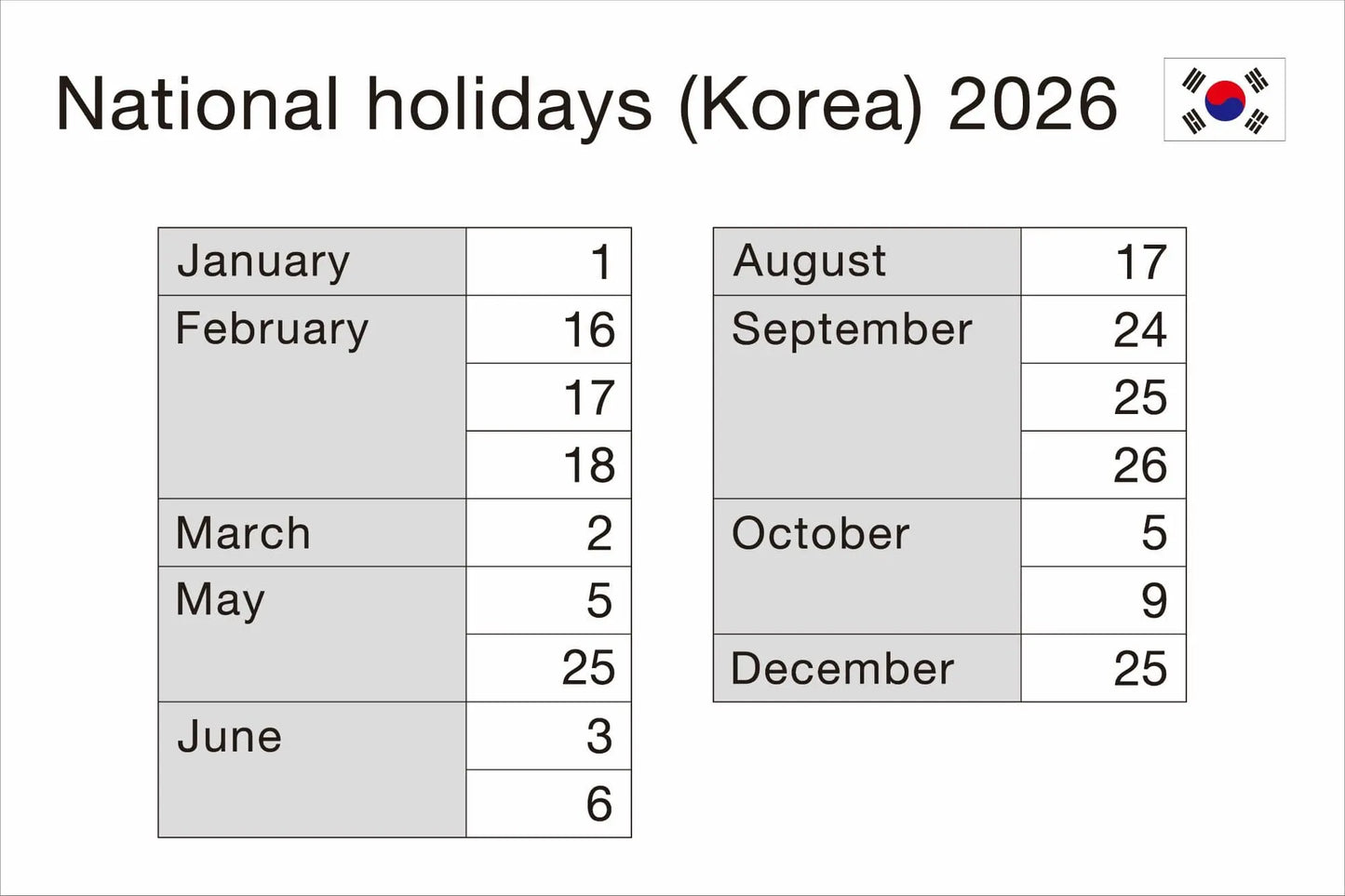 National Holidays Korea